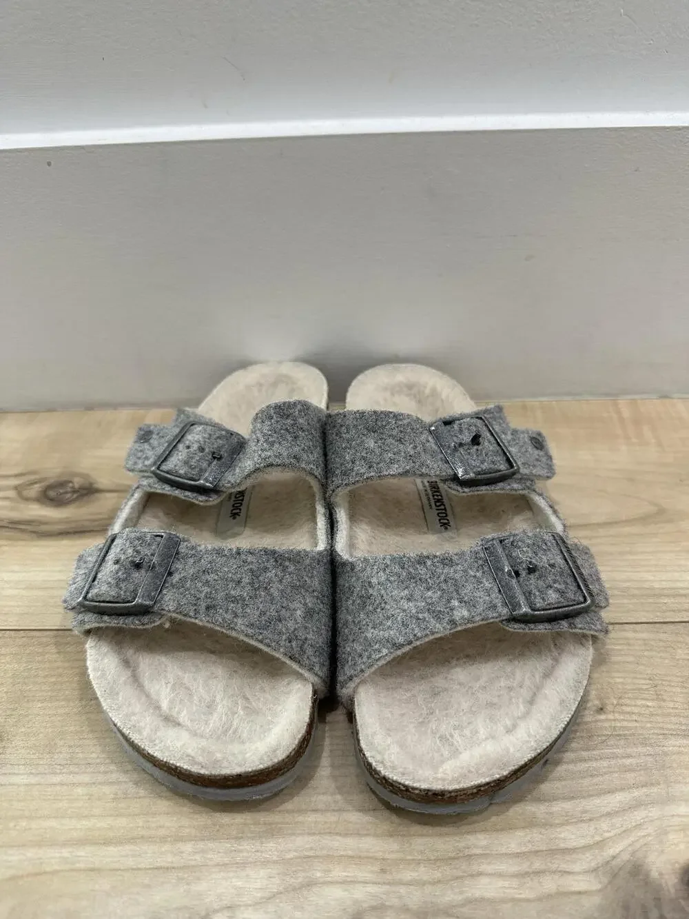 Birkenstock Shoes Kids Size 2.5 Gray Felt Arizona Slide Sandals Fuzzy Germany